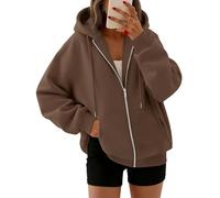 Trendy Queen Sudadera para mujer, con capucha y cremallera, extragrande, informal, a la moda, chaqueta, ropa de colegio, otoño, invierno, 2025, Café, XL