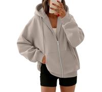 Trendy Queen Sudadera para mujer, con capucha y cremallera, extragrande, informal, a la moda, chaqueta, ropa de colegio, otoño, invierno, 2025, Nuez moscada, XL