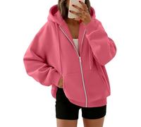 Trendy Queen Sudadera para mujer, con capucha y cremallera, extragrande, informal, a la moda, chaqueta, ropa de colegio, otoño, invierno, 2025, Sandía, M