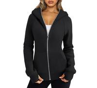 Trendy Queen Sudaderas con Capucha y Cremallera para Mujer, Chaquetas de Forro Polar, Sudaderas de Gran tamaño, Ropa de otoño a la Moda, Negro -, S