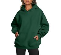 Trendy Queen Sudaderas de Forro Polar de Gran tamaño para Mujer, suéteres de Manga Larga, Trajes de otoño e Invierno, Verde Oscuro, M