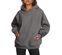 Trendy Queen Sudaderas de Forro Polar de Gran tamaño para Mujer, suéteres de Manga Larga, Trajes de otoño e Invierno, Gris Oscuro, M