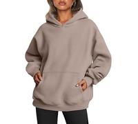 Trendy Queen Sudaderas de Forro Polar de Gran tamaño para Mujer, suéteres de Manga Larga, Trajes de otoño e Invierno, Marrón/Gris (Coffee Grey), XS