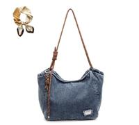 Trendy Solid Denim Canvas Shoulder Bag, Large Capacity Practical Sling Bag, Cute Hobo Slouchy Jean Crossbody for Women