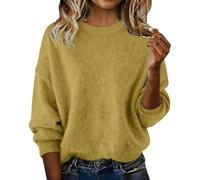 Trendy Sweaters for Women Long Sleeve Oversized Drop Shoulder Pullover Cashmere Tops Fashion Crewneck Wool Sweater