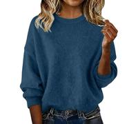 Trendy Sweaters for Women Long Sleeve Oversized Drop Shoulder Pullover Cashmere Tops Fashion Crewneck Wool Sweater