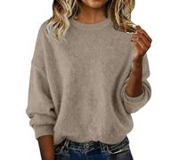 Trendy Sweaters for Women Long Sleeve Oversized Drop Shoulder Pullover Cashmere Tops Fashion Crewneck Wool Sweater