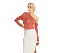 Trendyol Asymmetrischer Kragen Unifarben Figurbetont Body Camiseta, Zimt, X-Small De Las Mujeres