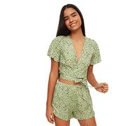 Trendyol Beige Floral Pattern Woven Pajamas Conjunto de Pijama, 40 De Las Mujeres