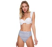 Trendyol Bikini de Cintura Alta a Rayas Parte Inferior, Azul Marino, 42 para Mujer