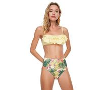 Trendyol Bikini de Cintura Alta con Estampado Tropical Parte Inferior, Multicolor, 36 para Mujer