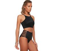 Trendyol Bikini de Cintura Alta y biomizado, Seis Parte Inferior, Negro, 42 para Mujer