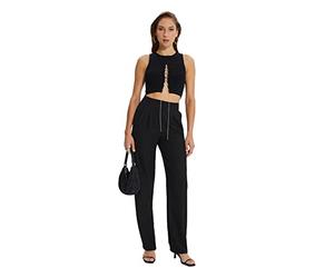 Trendyol Black Draped Pleated Wide Trousers, Calzoncillos De Las Mujeres, Black, 38
