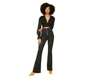 Trendyol Black Front Button High Waist Flare Jeans, 42 De Las Mujeres