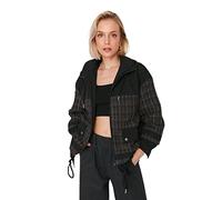 Trendyol Black Tweed Fabric Detailed Hooded Oversize Mont Coat, Negro, S para Mujer