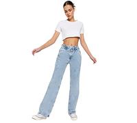 Trendyol Blue Detailed High Waist 90's Wide Leg Jeans, 36 De Las Mujeres