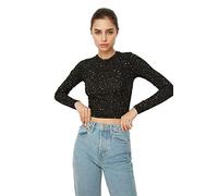 Trendyol Blusa Ajustada de Punto con Cuello Redondo para Mujer Camisa, Negro, M