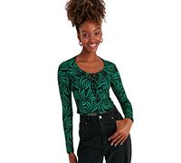 Trendyol Blusa Ajustada de Punto con Cuello Redondo para Mujer Camisa, Verde, XS