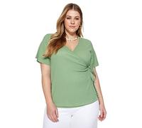 Trendyol Blusa Ajustada de Punto de Cache-Coeur para Mujer, Talla Grande Camisa, Menta Oscura, X-Large
