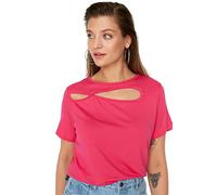 Trendyol Blusa básica Ajustada de Punto con Cuello Redondo para Mujer, Talla Grande, Fucsia, 3XL Grande