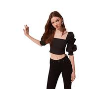 TRENDYOL Blusa de Cuello Cuadrado con Asas para Mujer, Negro, 38