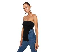 Trendyol Blusa De Las Mujeres Recta Manga Cero Delgado, Negro, M