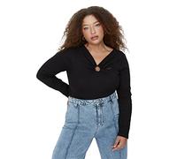Trendyol Blusa De Manga Larga Recta De Las Mujeres Ajustado En Talla Grande Blouse, Negro, XL