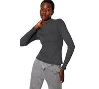 Trendyol Blusa de Manga Larga Recta de Las Mujeres, Antracita, S