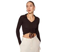 Trendyol Blusa de Punto Ajustada con Cuello en V para Mujer Camisa, marrón, S