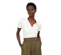 Trendyol Blusa de Punto con Cuello Polo básico Ajustado para Mujer Camisa, Blanco con Detalle Gris, XS