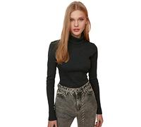 Trendyol Blusa de Punto de Cuello Alto estándar Ajustada para Mujer Camisa, Antracita, S
