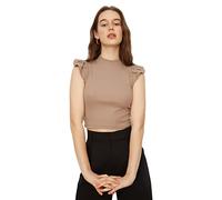 Trendyol Blusa de Punto de Cuello Redondo estándar Ajustada para Mujer Camisa, Visón, S