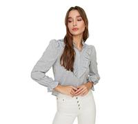Trendyol Blusa Tejida con Cuello Vuelto estándar Regular para Mujer Camisa, Gris, 36