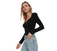 Trendyol Body de Punto con Cuello en V Regular para Mujer Camisa, Negro, S