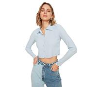 Trendyol Bureau Crop Knitted Blusa-Polo de Punto, Azul Claro, XS para Mujer