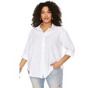 Trendyol Camisa básica de talla grande para mujer, cuello de camisa tejida, talla grande, blanco con detalle gris, 44 EU