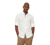 Trendyol Camisa de Manga Larga para Hombre de White Button Revers Apolent Slim Fit Camiseta, Blanco, S