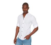 Trendyol Camisa de Manga Larga para Hombre de White Button Revers Apolent Slim Fit Camiseta, Blanco, L