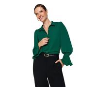 TRENDYOL Camisa de Manga Larga Recta para Mujer Camiseta, Emerald Green, 42