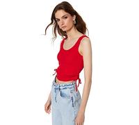 Trendyol Camiseta de Punto con Cuello Redondo Ajustado para Mujer Camisa, Rosso, S