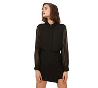 Trendyol Camisa Tejida con Cuello básico de Ajuste Regular para Mujer, Negro, 38