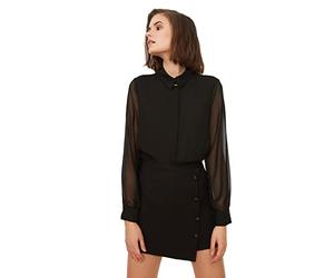 Trendyol Camisa Tejida con Cuello básico Regular para Mujer, Negro, 38