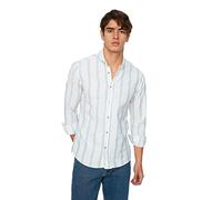 Trendyol Camisa Tejida con Solapa de botón básica Ajustada para Hombre, Blanco, L