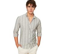 Trendyol Camisa Tejida de Cuello estándar Delgado para Hombre, Caqui, M