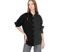 TRENDYOL Camisa Vaquera de Color Negro Camiseta, M para Mujer