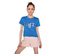 Trendyol Camiseta Ajustada de Punto de Cuello Redondo estándar para Mujer Camisa, Azul, XS