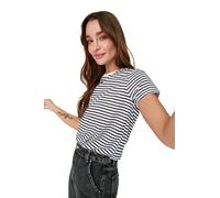 TRENDYOL Gestreiftes Basic Gestricktes T-Shirt Camiseta, Negro, XS Mujeres