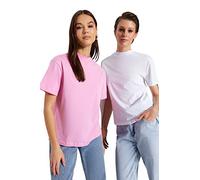 Trendyol Camiseta básica de Punto con Cuello Redondo estándar Regular para Mujer Camisa, Blanco/Rosa, XS