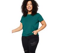 Trendyol Camiseta básica de Punto con Cuello Redondo y Ajuste Regular para Mujer, Talla Grande, Verde Esmeralda, 3XL Grande