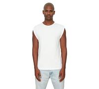 Trendyol Camiseta básica para Hombre de Color Blanco, Ajuste Regular, 100% algodón, Cuello Redondo, Manga Cero, Atleta, L